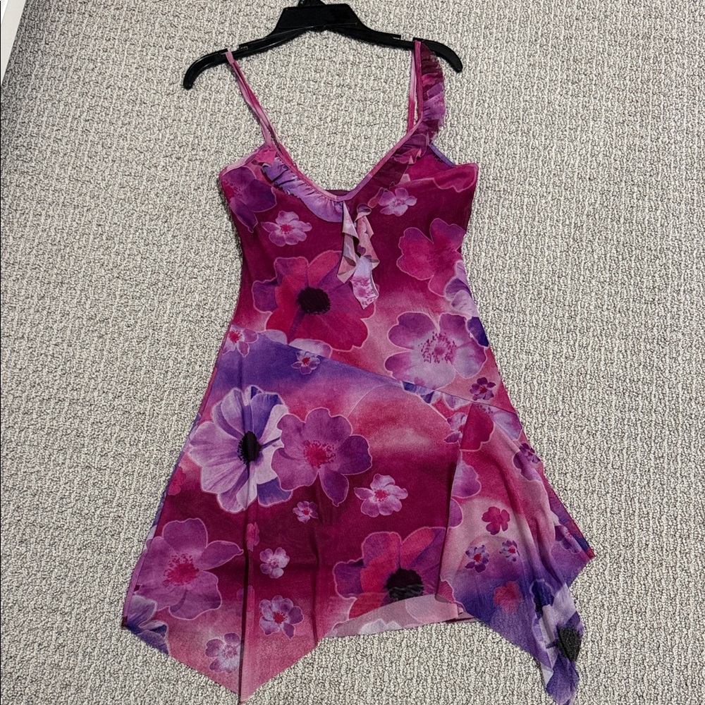 Urban Outfitters Floral Handkerchief Hem Slip Dress in Pink & Purple size XS